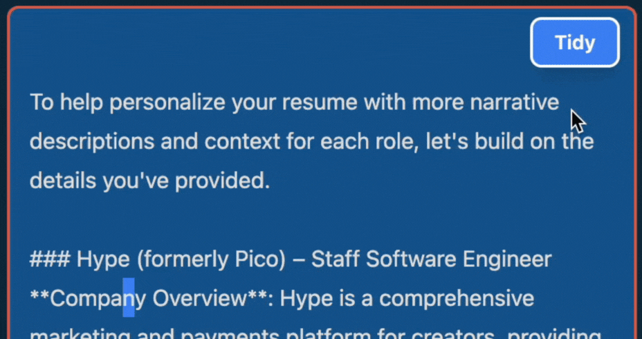 Pasting markdown into TidyText and pressing Tidy to convert it into formatted rich text.